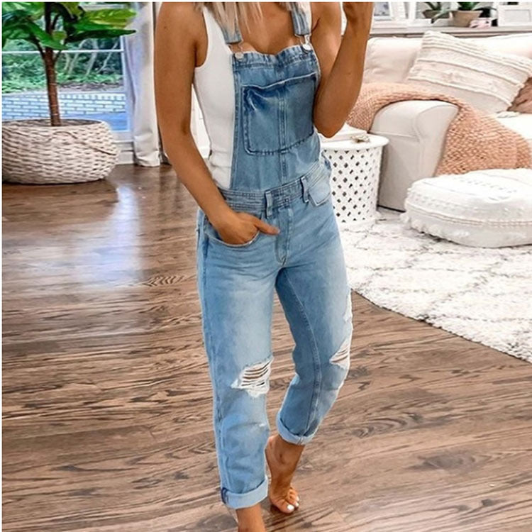 Distressed overalls washed slim fit