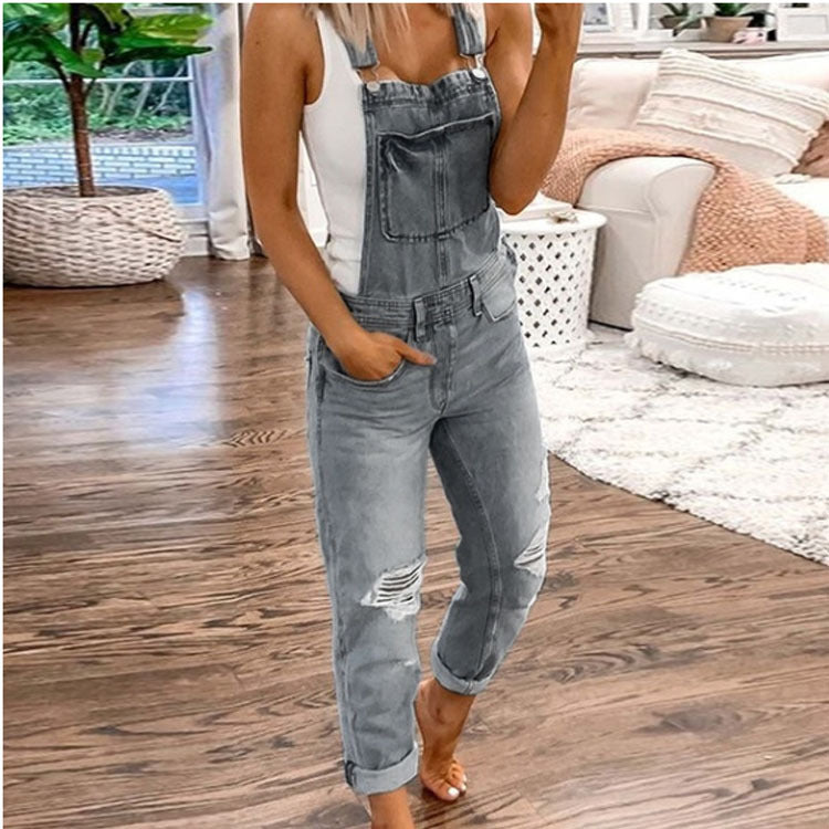 Distressed overalls washed slim fit