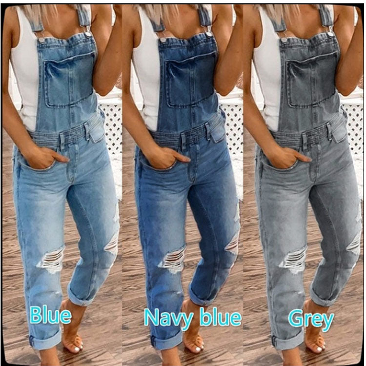 Distressed overalls washed slim fit
